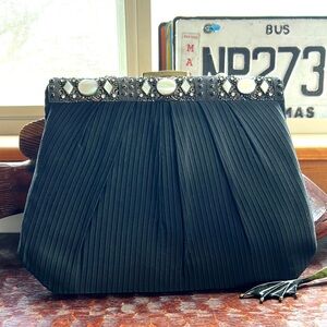 Faye Mell Design Miami Florida Vintage Black Silky & Dressy Bag Mother of Pearl